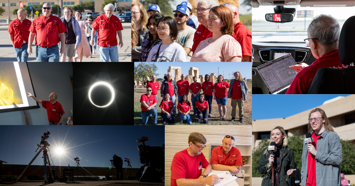 Collage of photos featuring the SunSketcher team in Odessa, TX for the 2023 Annular Eclipse